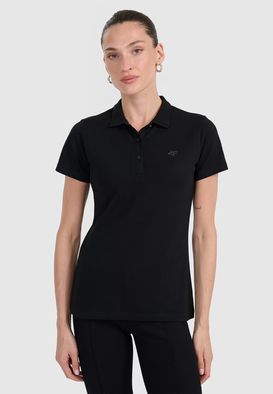 Koszulka Polo Damska 4F Slim Z Kołnierzem Klasyczna Czarna 4FWMM00TPTSF365