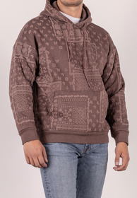 Bluza męska oversize ocieplana z kapturem paisley brązowa
