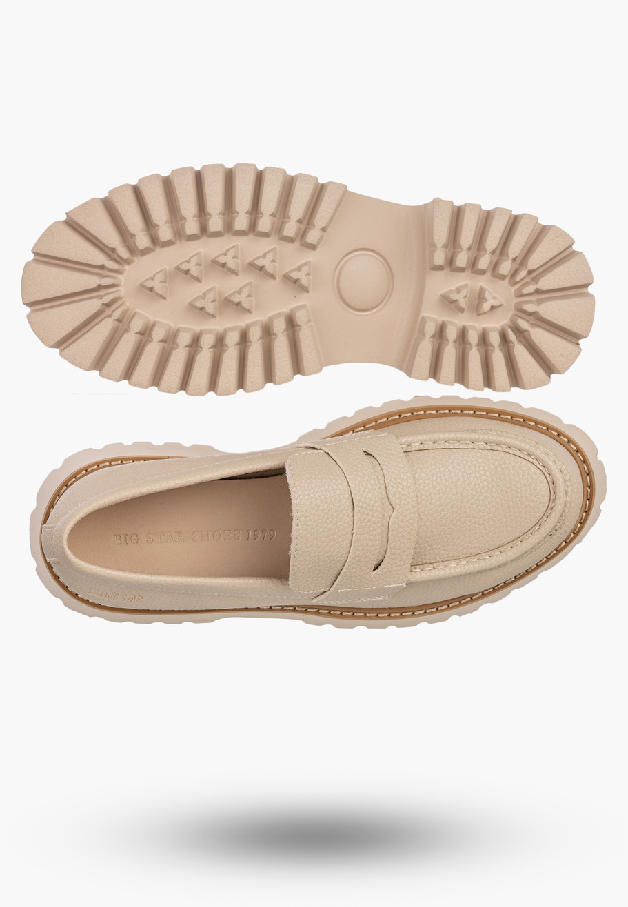Mokasyny Damskie BIG STAR Buty Wsuwane Casual Gruba Podeszwa Beżowe NN274050