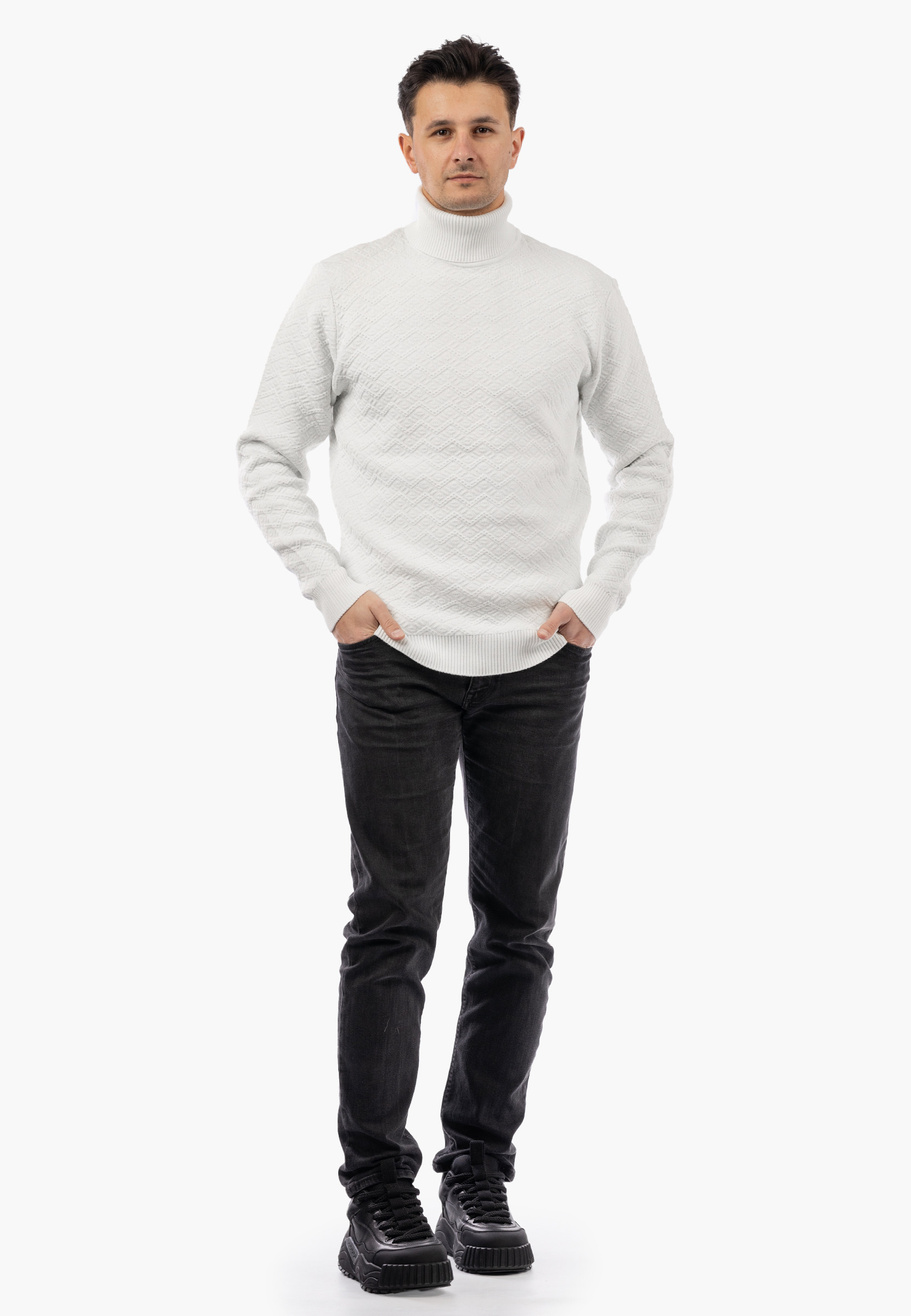 Sweter Męski Golf Zimowy Wełniany Ciepły Klasyczny Elegancki Biały