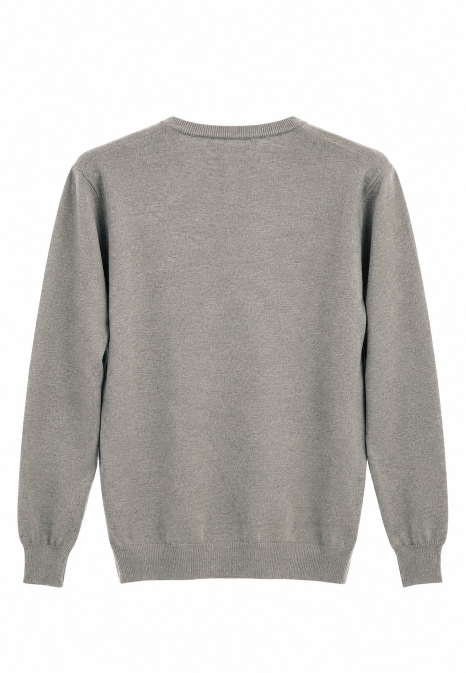 Sweter męski cienki Slim Fit mocno dopasowany z okrągłym dekoltem szary Coffee