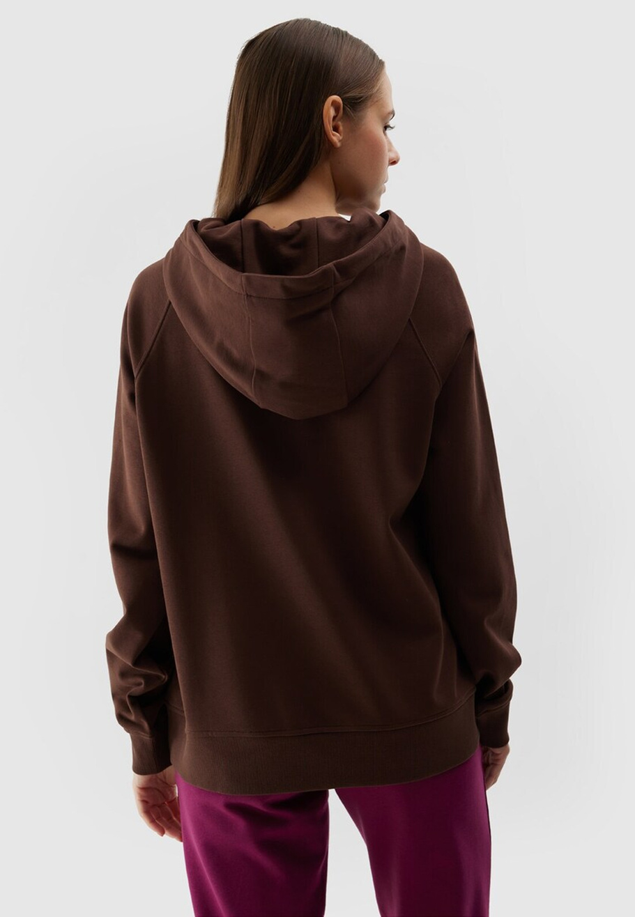 Bluza Damska 4F Sportowa Dresowa Nierozpinana Z Kapturem Brązowa 4FWSS24TSWSF0955