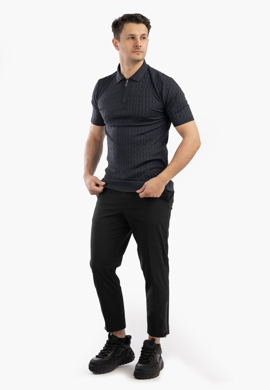 Koszulka Męska Polo Z Kołnierzykiem Rozpinana Dzianinowa Elegancka Granatowa