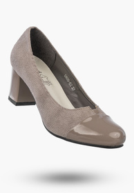 Czółenka Damskie Ekoskóra Buty Na Słupku Eleganckie Niskie Szarobrązowe