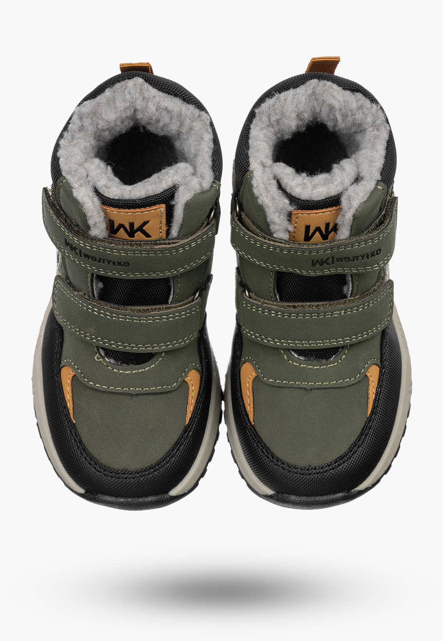 Buty Dziecięce Zimowe Ekoskóra Sneakersy Ocieplane Na Rzepy Trapery Zielone