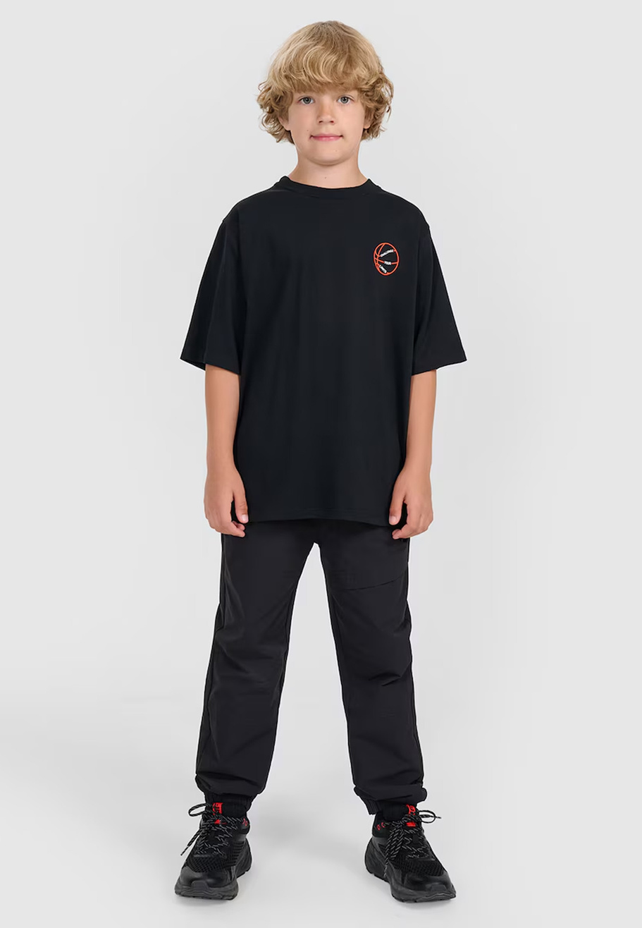 Koszulka Chłopięca 4F Oversize Bawełniana T-Shirt Casual Z Nadrukiem Czarna 4FJWAW25TTSHM2412