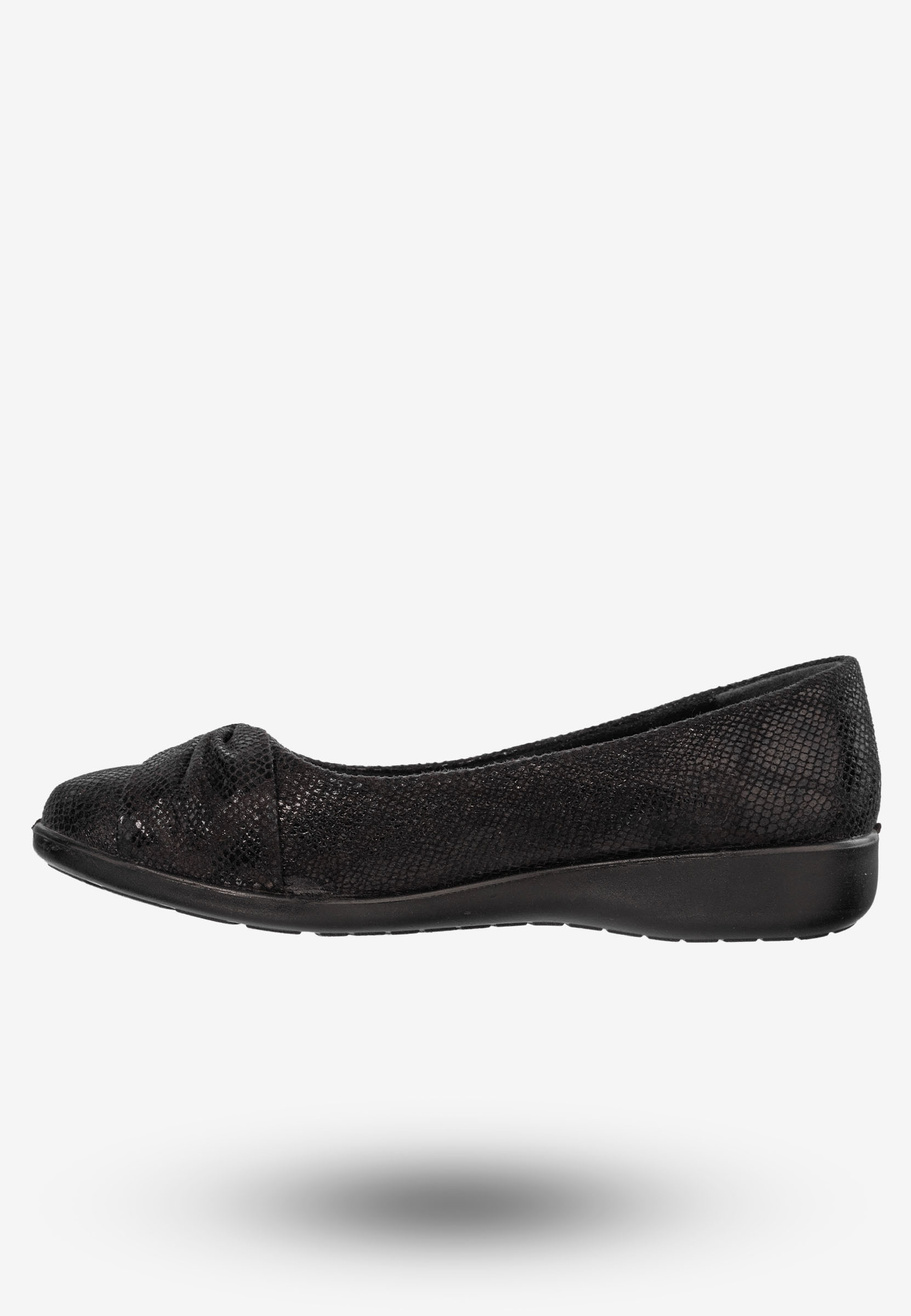 Baleriny Damskie Buty Ze Skóry Naturalnej Czarne Aloeloe Y224001