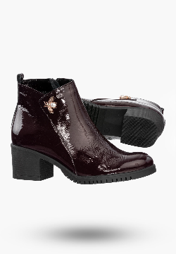 Buty Damskie Botki Bordowe Skórzane Z Ozdobną Aplikacją Na Zimę B-344