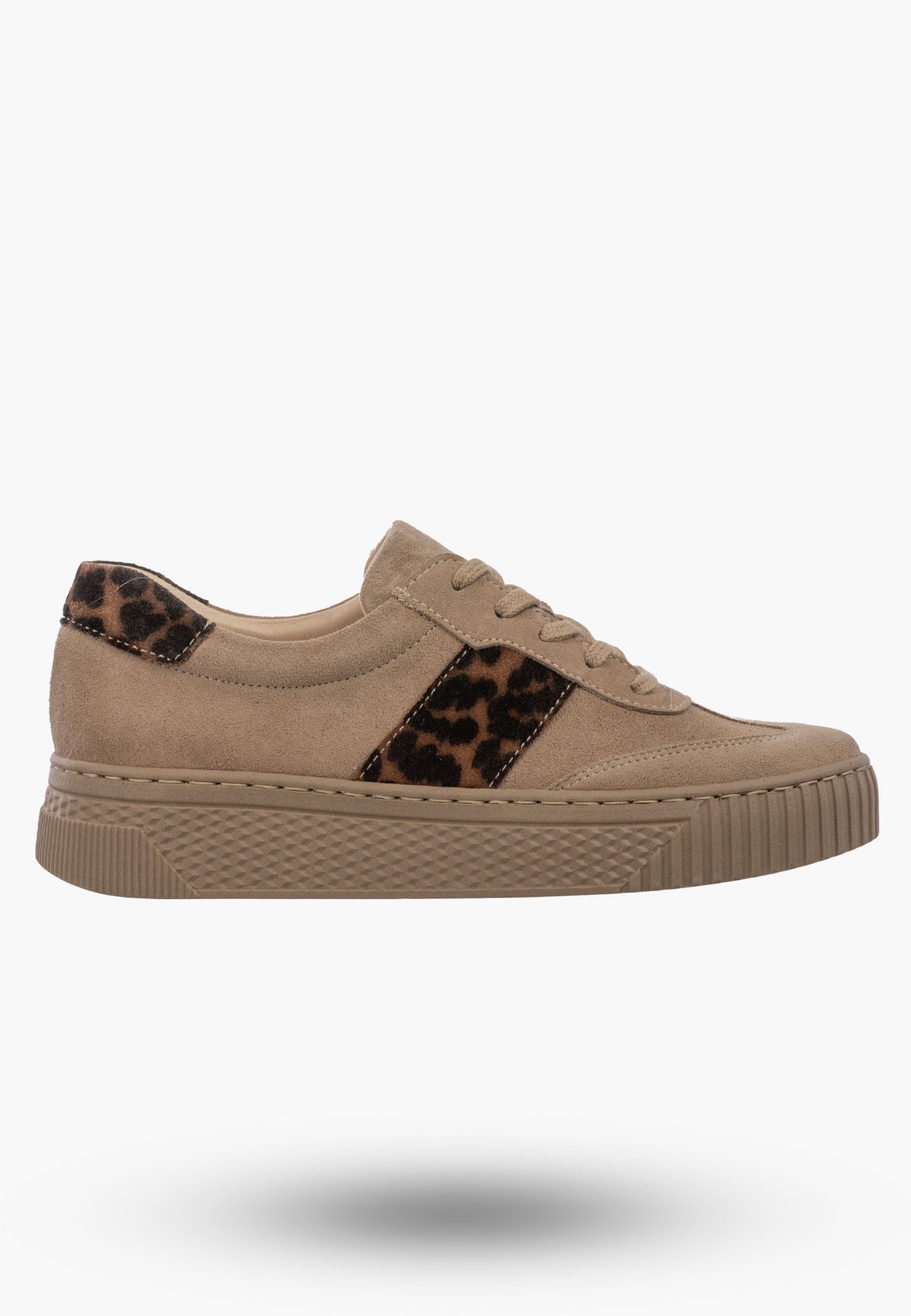 Sneakersy Damskie Skórzane Półbuty Niskie Buty Panterka Beżowe