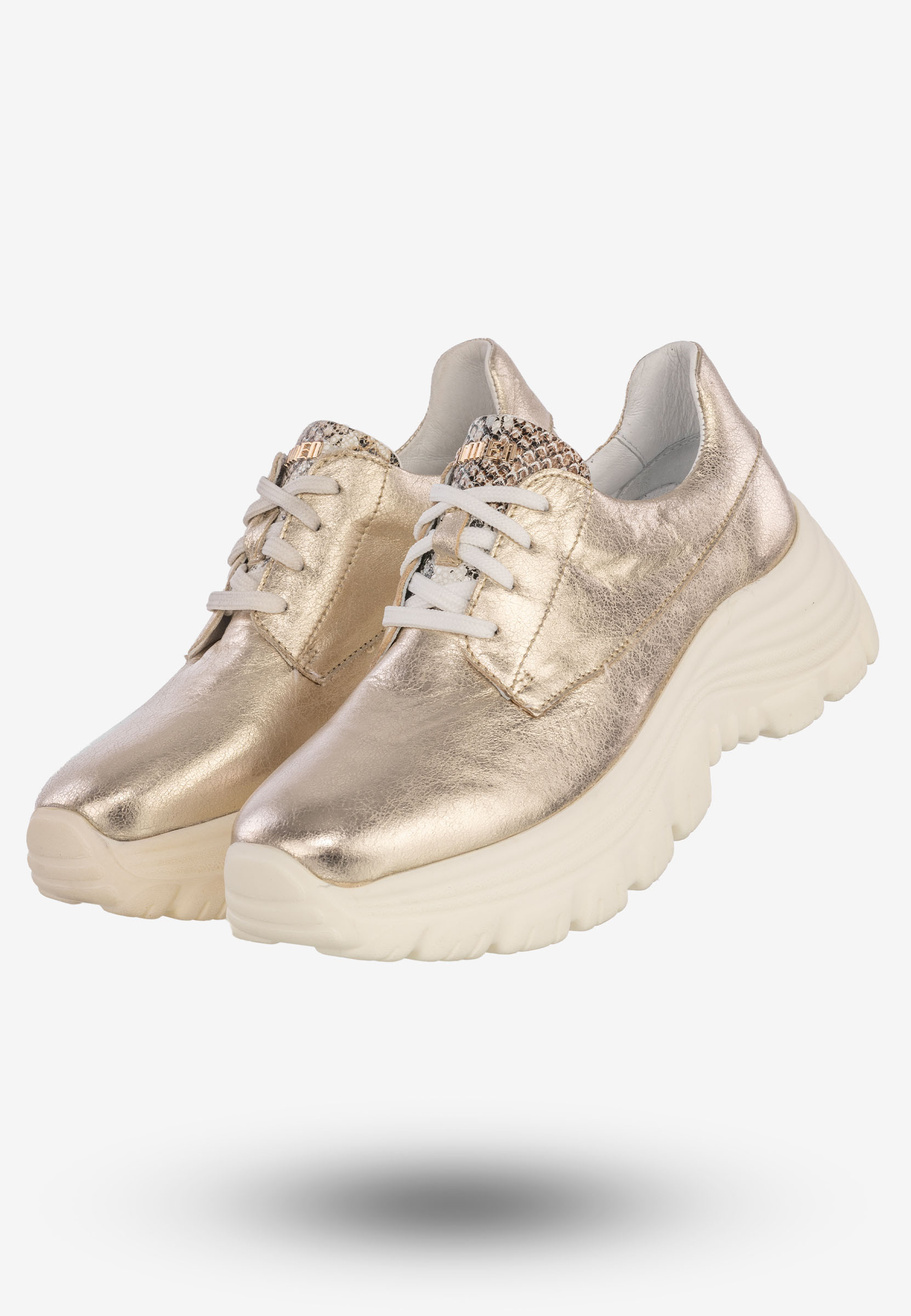 Sneakersy Buty Damskie Półbuty Skórzane Sportowe Złote Eleganckie 2365A