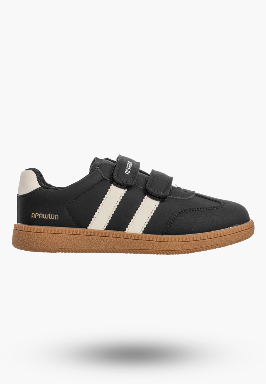 Sneakersy Dziecięce Buty Na Rzepy Sportowe Skórzana Wkładka Modne Czarne Apawwa ABC0353P