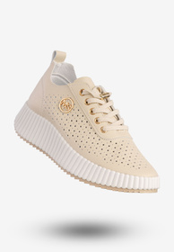 Sneakersy Damskie Ekoskóra Buty Na Platformie Półbuty Beżowe MSMG TL551-8