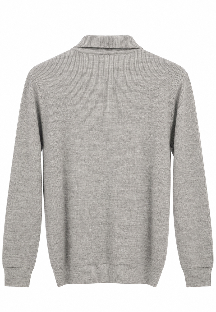 Sweter Męski Bawełniany Z Półzamkiem Stójką Elegancki Klasyczny Szary