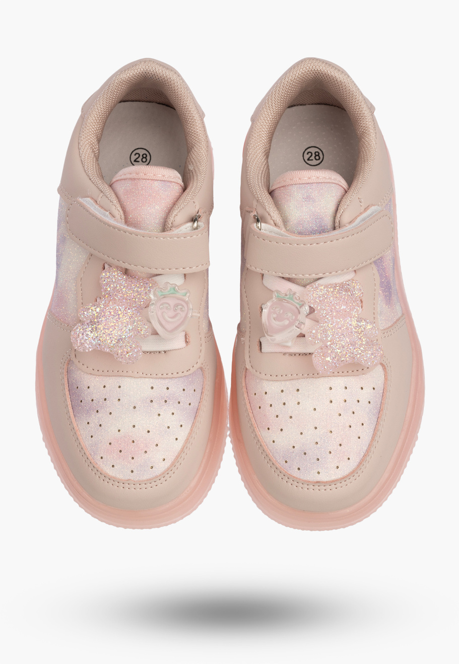 Sneakersy Dziecięce Buty Sportowe Na Rzepy Brokatowe Różowe APAWWA N618