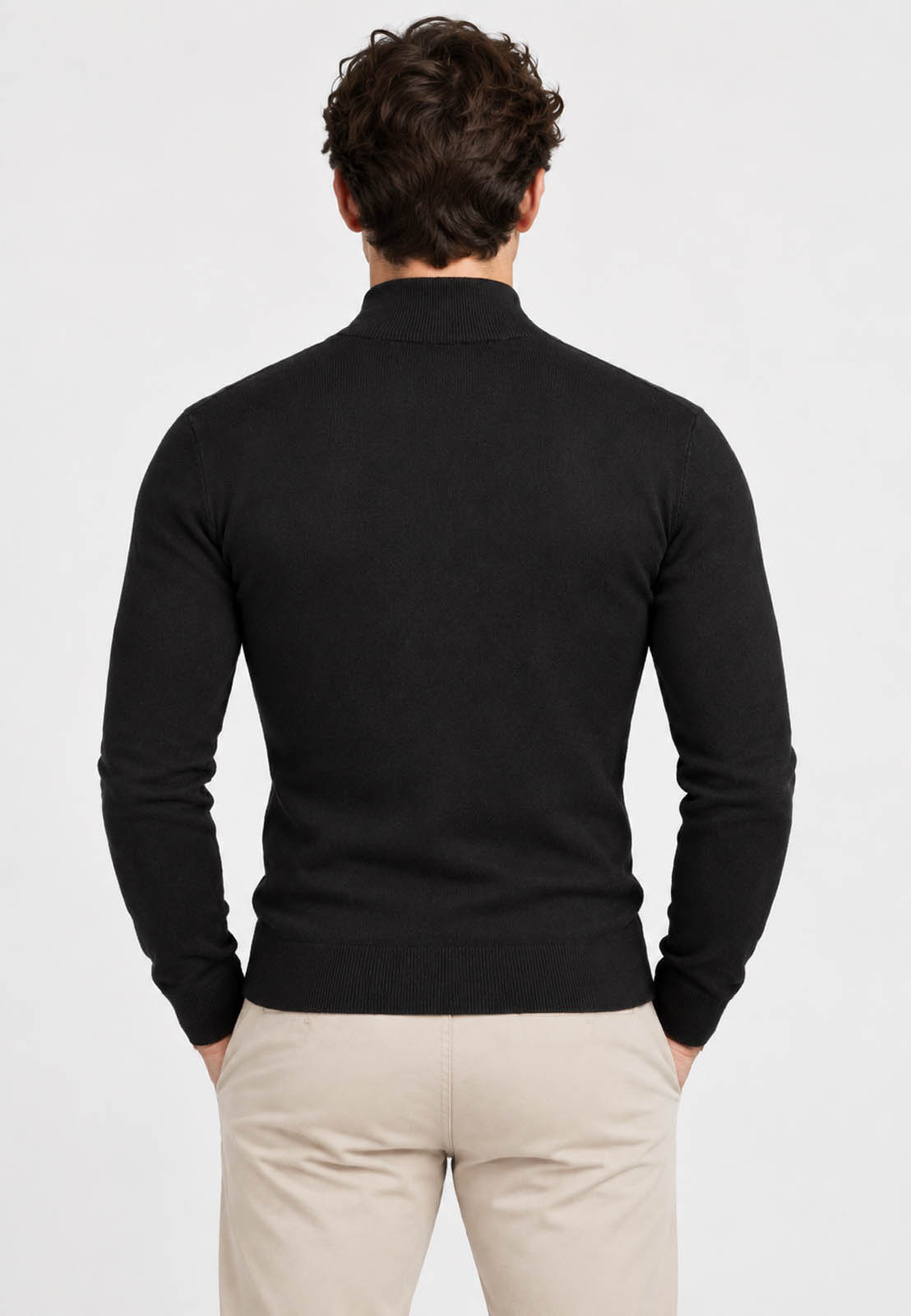 Sweter męski cienki czarny z półzamkiem i półgolfem gładki casual