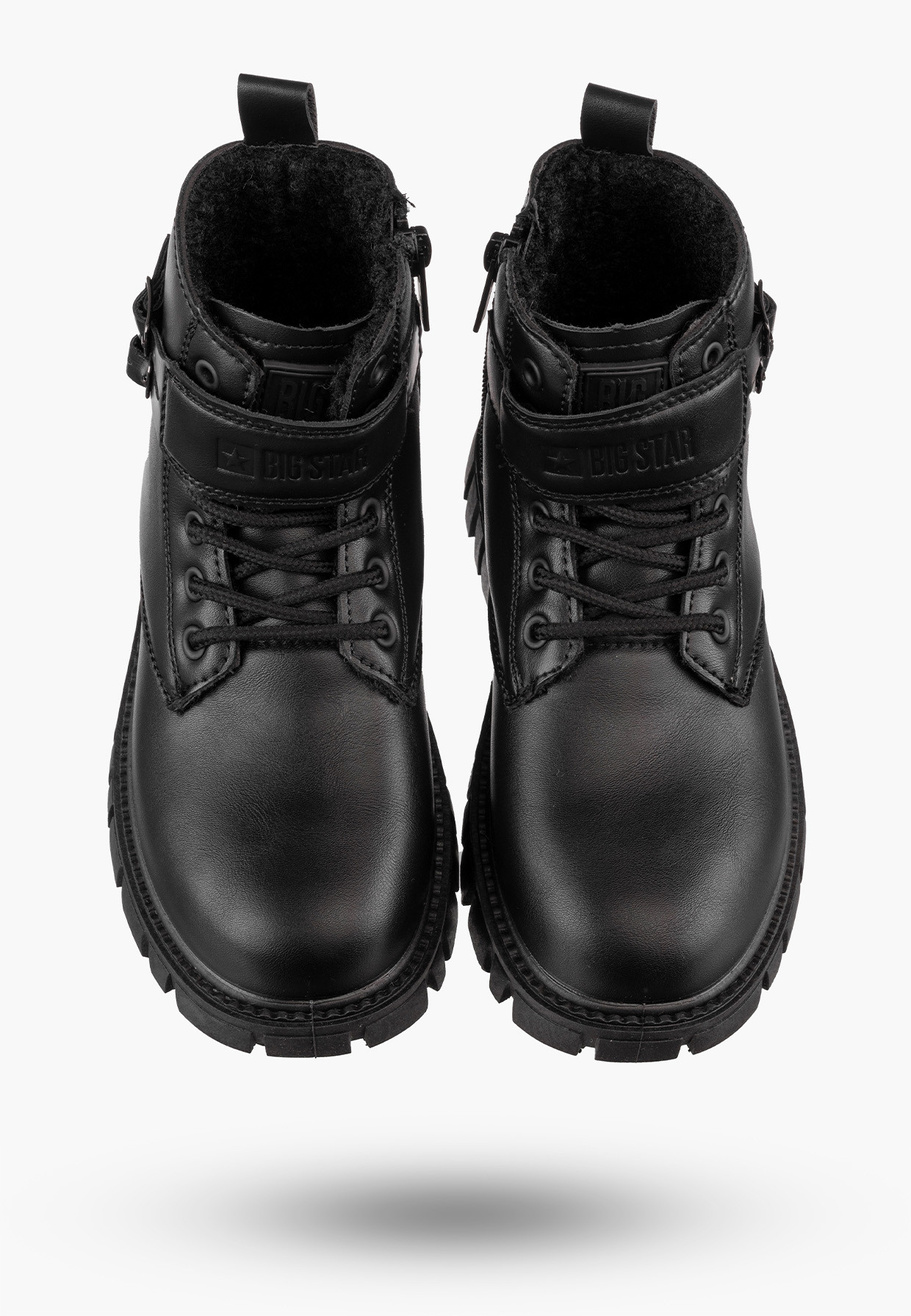 Buty Dziewczęce BIG STAR Trzewiki Ocieplane Eko Skóra Czarne OO374084