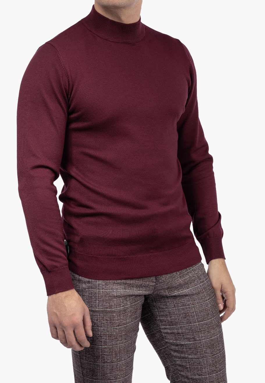 Półgolf Męski Elegancki Golf Klasyczny Bordowy M050-5