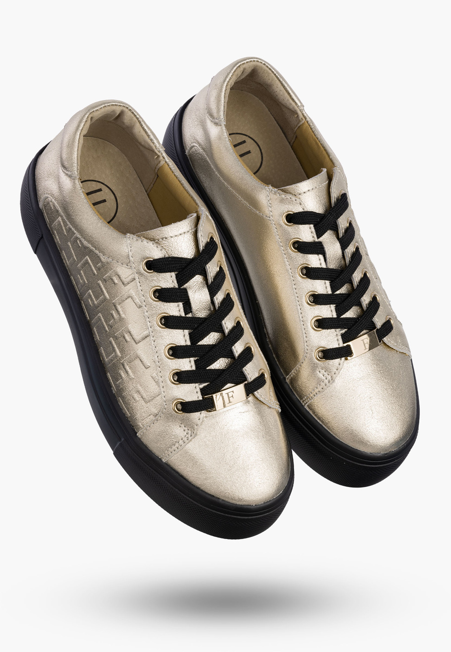 Buty Damskie FILIPPO Skórzane Półbuty Niskie Sneakersy Złote DP6850