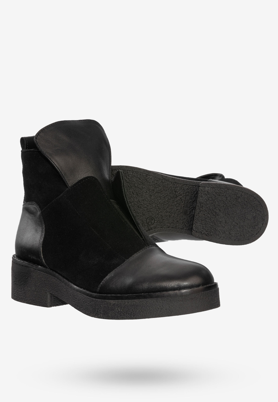 Buty Damskie Botki Ze Skóry Naturalnej Na Zimę Ocieplane Czarne V245