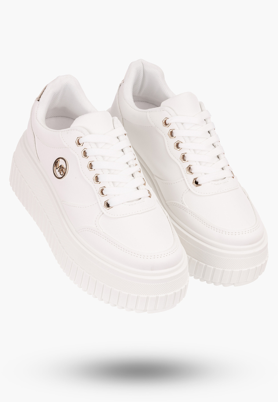 Sneakersy Damskie Białe na wysokie podeszwie