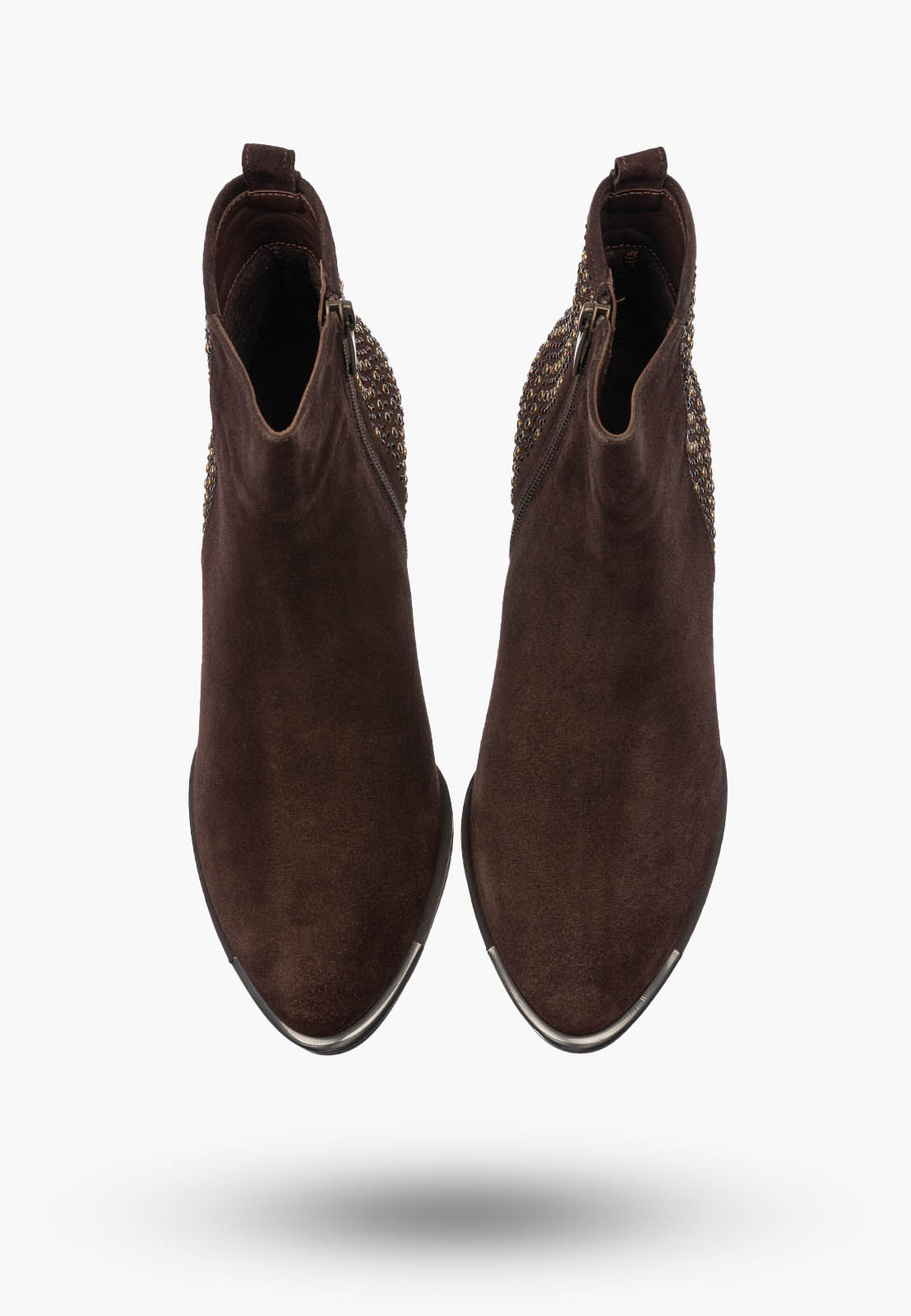 Botki Damskie Skórzane Buty Zamszowe Na Zamek Na Klocku Eleganckie Brązowe
