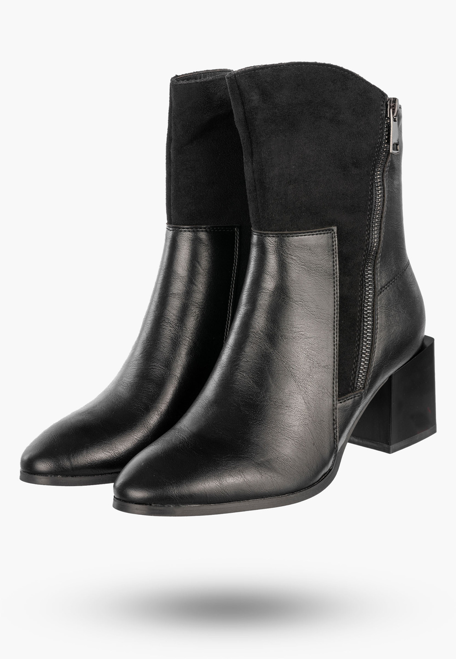 Botki Damskie Ekoskóra Ocieplane Eleganckie Buty Na Klocku Czarne Jezzi ASA217-9