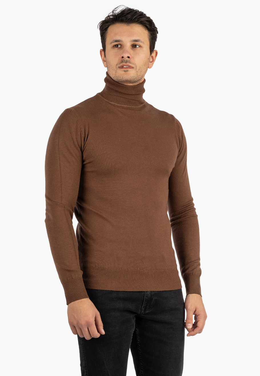 Sweter Męski Golf Elegancki Klasyczny Brązowy Tony Moro
