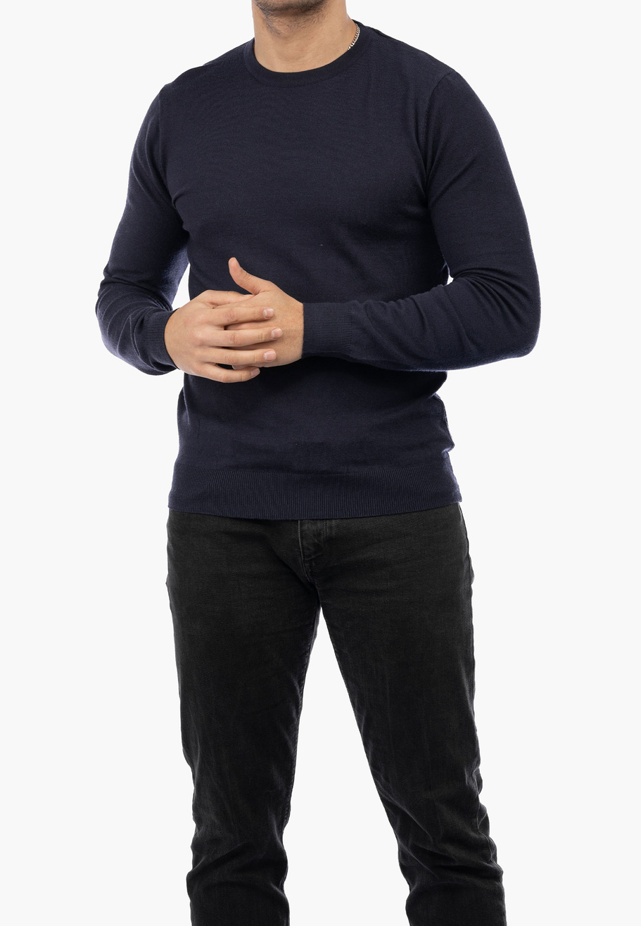 Sweter Męski Elegancki Klasyczny Basic Granatowy S-G-1-2024