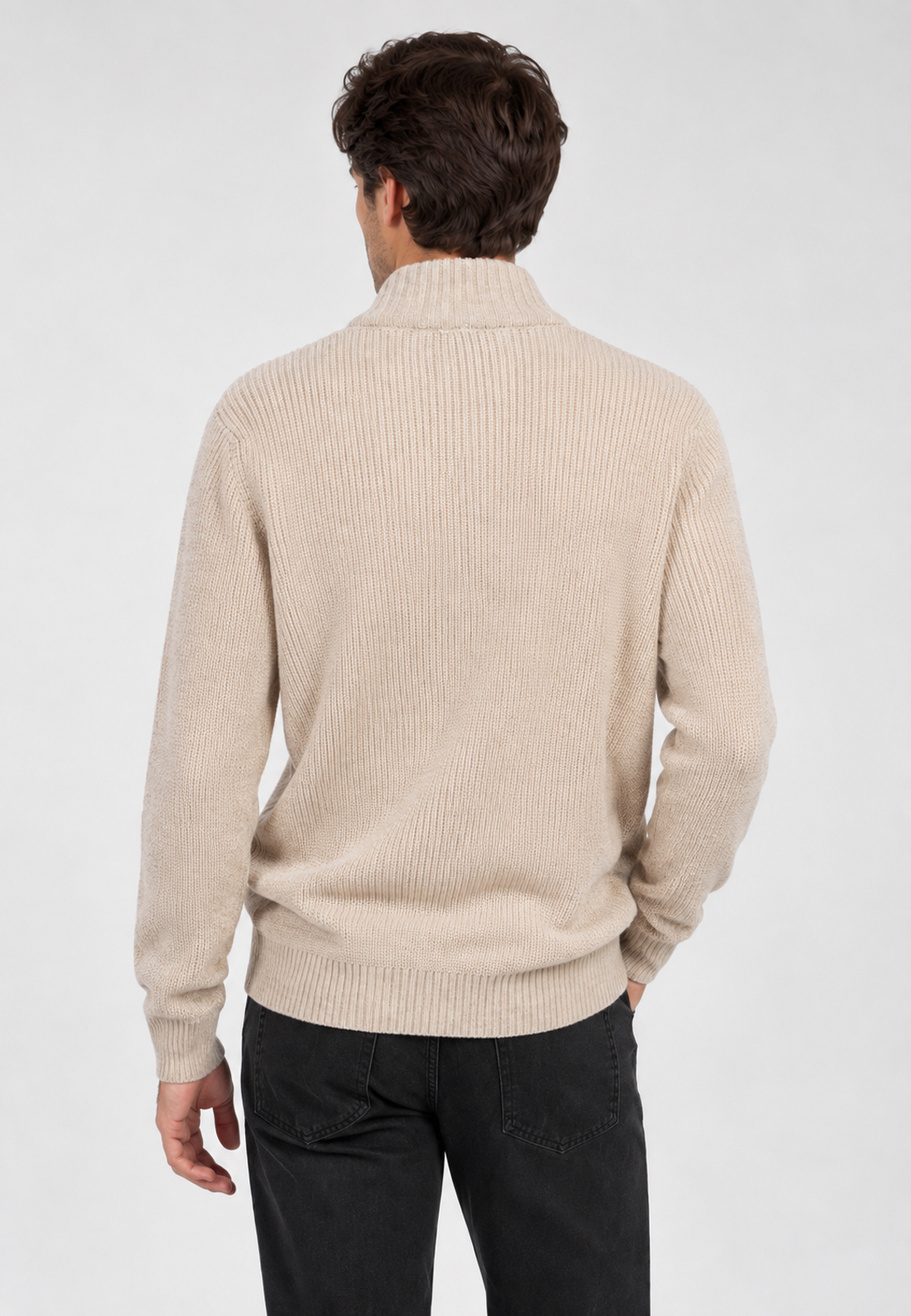Sweter Męski Ze Stójką i zamkiem Bawełniany Klasyczny Ciepły Beżowy