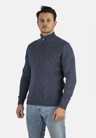 Sweter Męski Granatowy Golf Rozpinany Gruby Zimowy Wełniany Ciepły