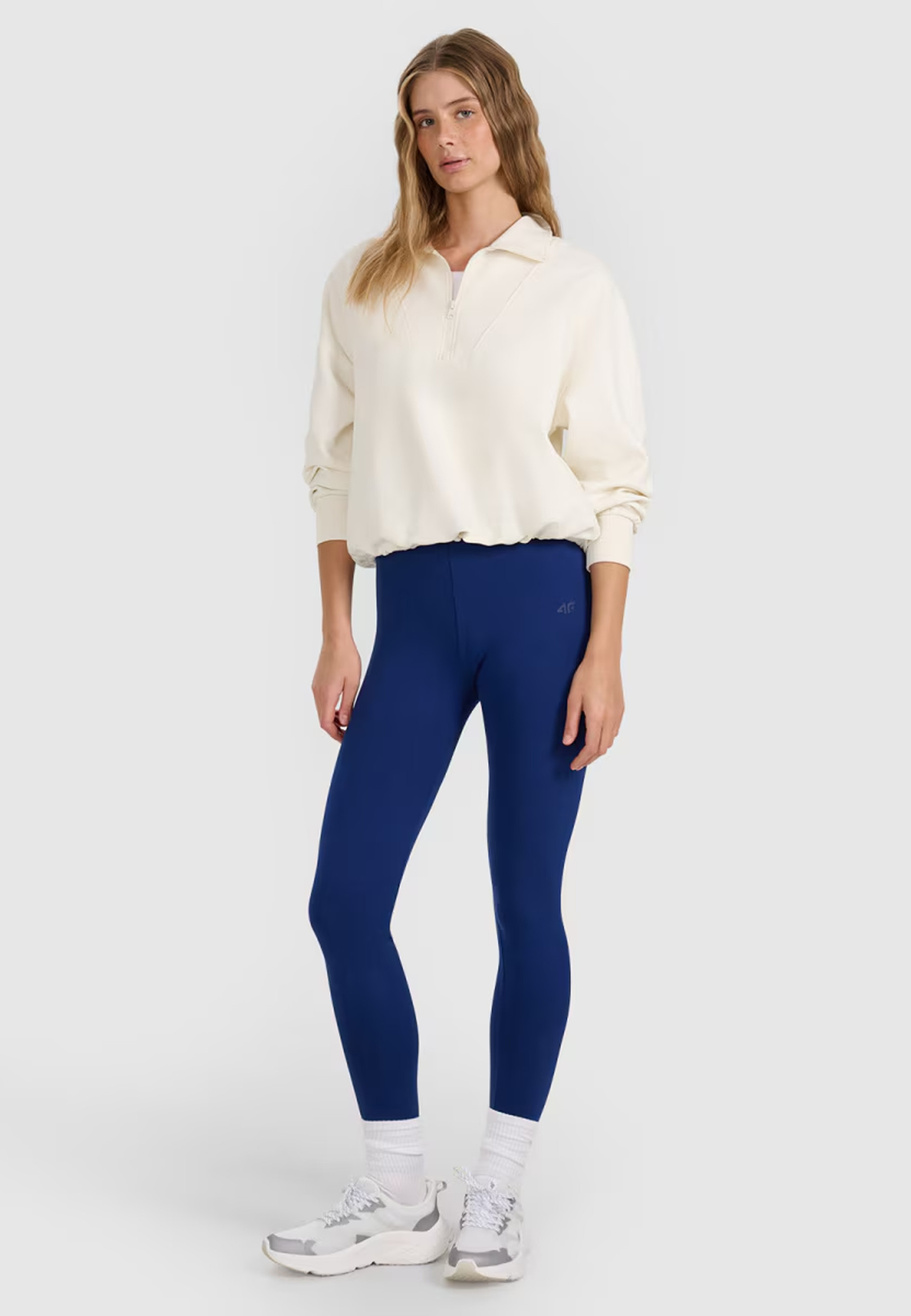 Legginsy Damskie 4F Spodnie Dzianinowe z wysokim stanem Granatowe 4FWMM00TTIGF195