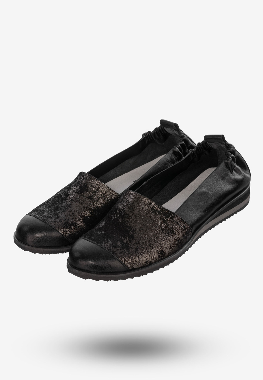 Baleriny Damskie Buty Ze Skóry Naturalnej Czarne Korda 1539