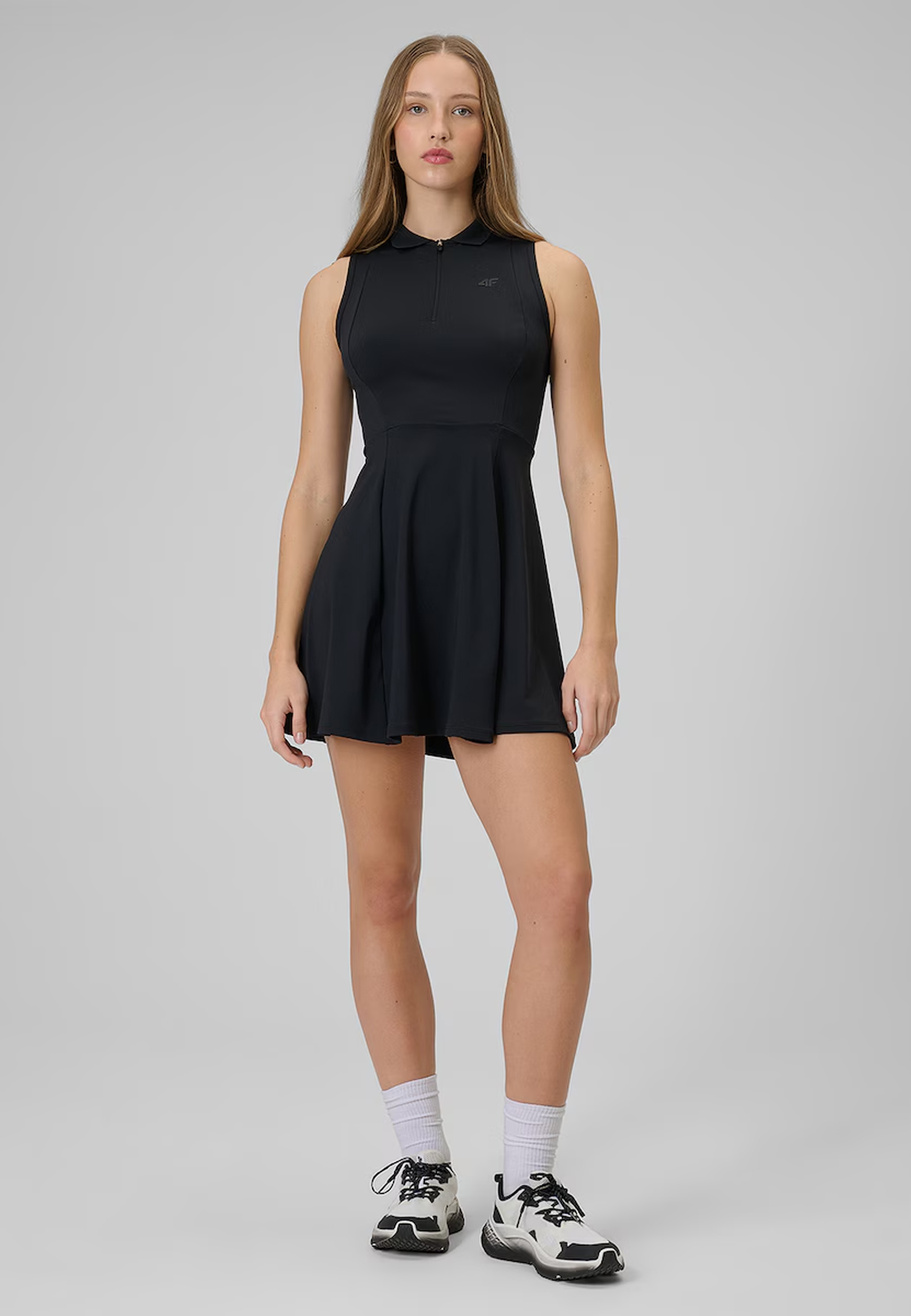 Sukienka Sportowa Damska 4F Tenisowa Slim Na Ramiączkach Czarna 4FWSS26TDREF183