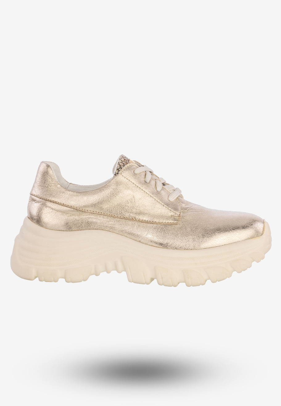 Sneakersy Buty Damskie Półbuty Skórzane Sportowe Złote Eleganckie 2365A