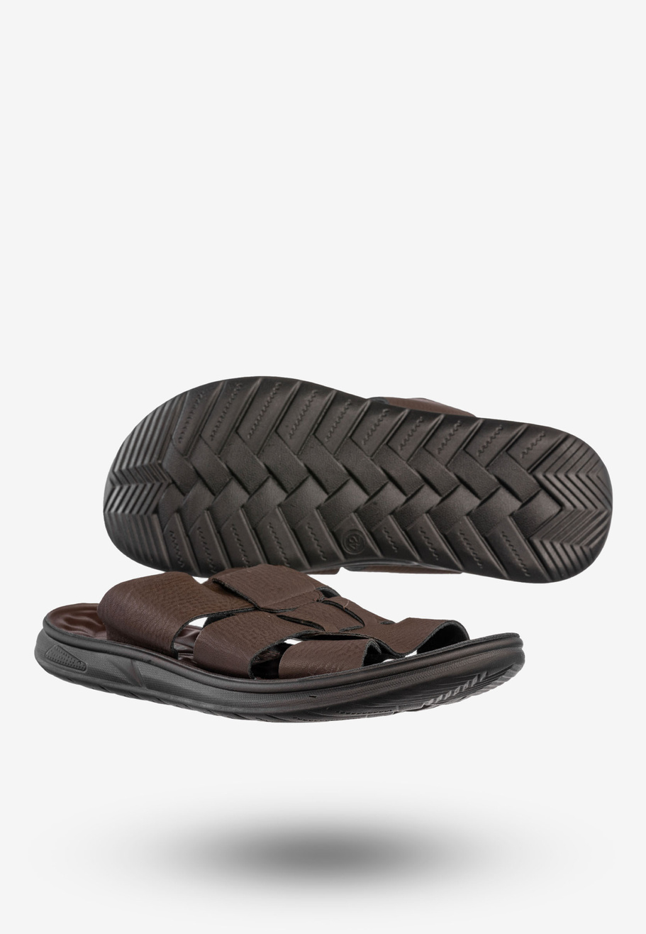 Klapki Męskie Skórzane Buty Eleganckie Wygodne Brązowe Meko Melo