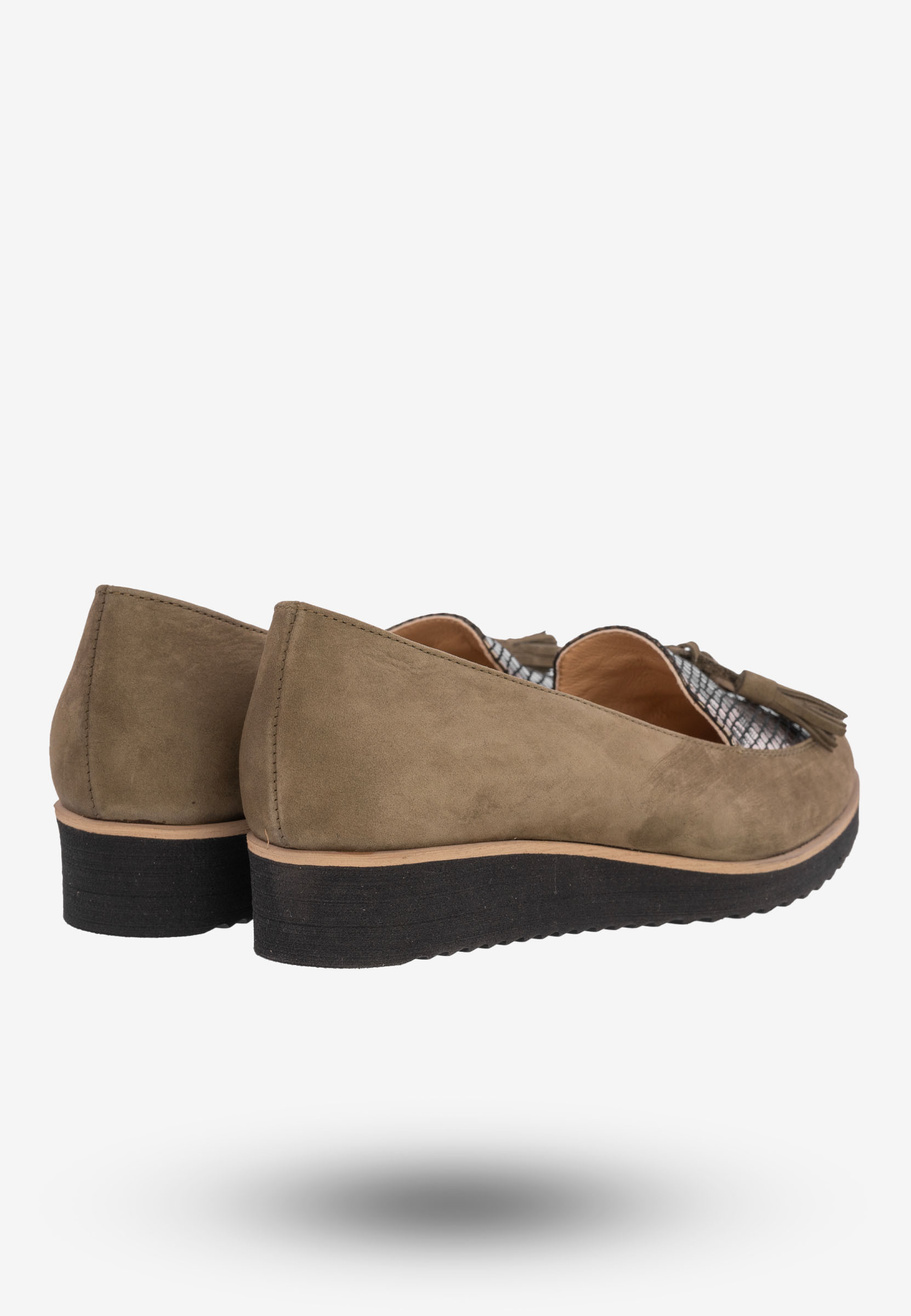 Buty Damskie Mokasyny Na Koturnie Modne Khaki 1152X