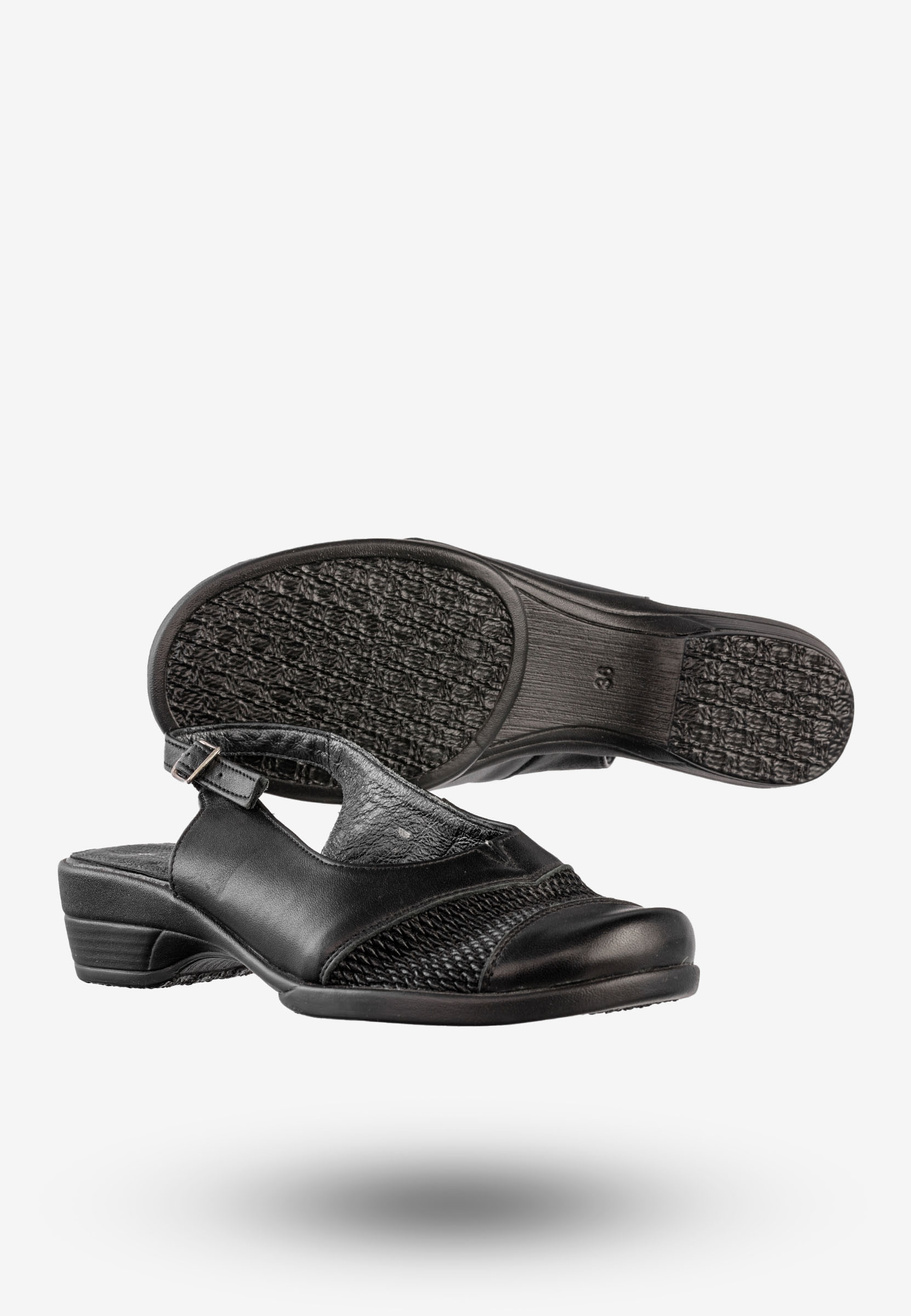 Sandały Damskie Skórzane Buty Czółenka Wygodne Czarne Demi 913