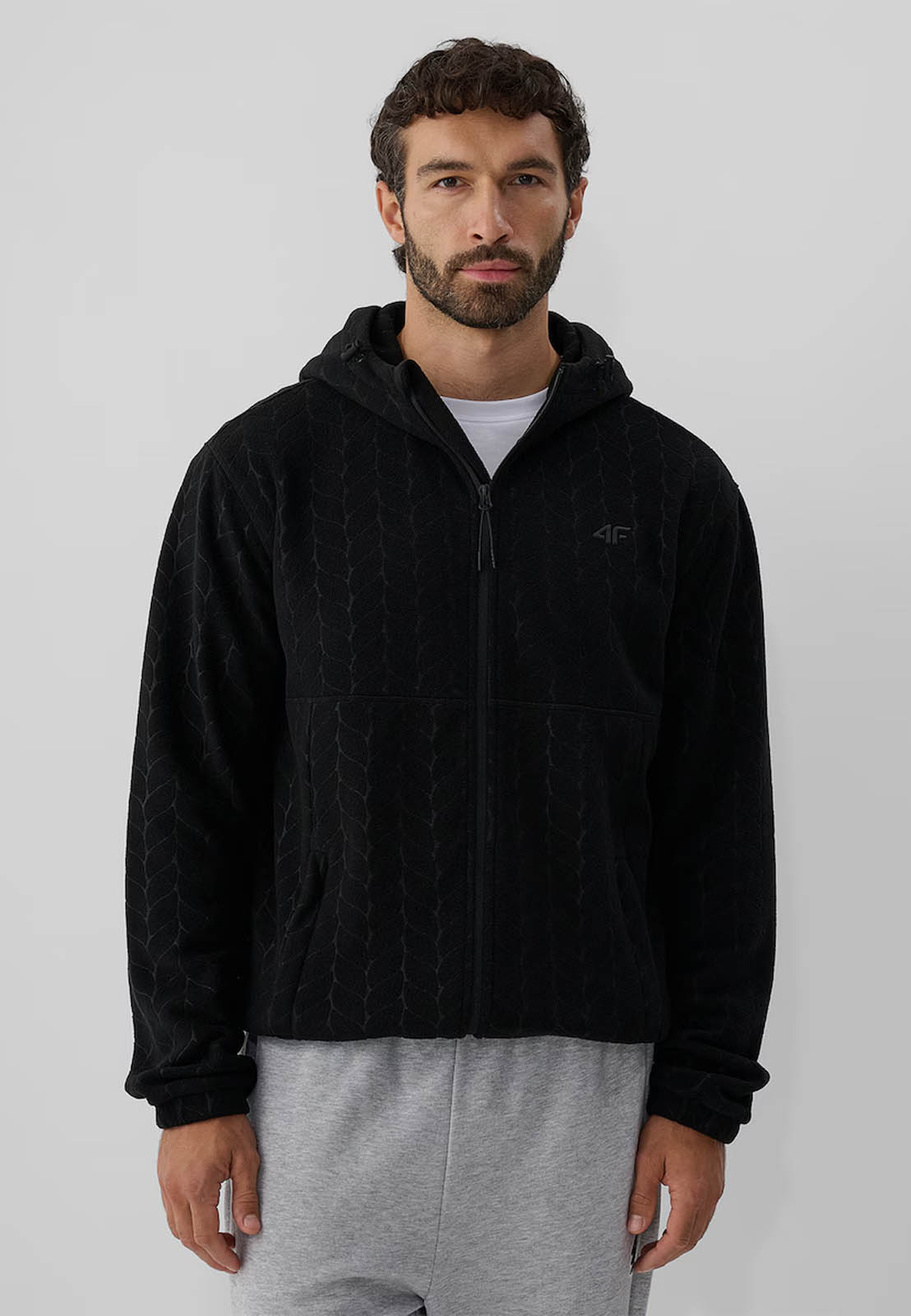 Bluza Polarowa Sportowa Męska 4F Warm Rozpinana z Kapturem Czarna 4FWAW26TFLEM491