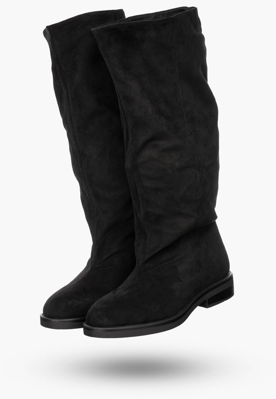Kozaki Damskie Na Niskim Klocku Casual Stylowe Na Zimę Czarne