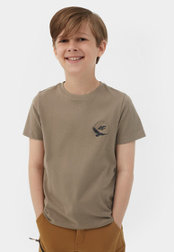 Koszulka Chłopięca 4F T-shirt Z Nadrukiem Beżowa 4FJSS23TTSHM321