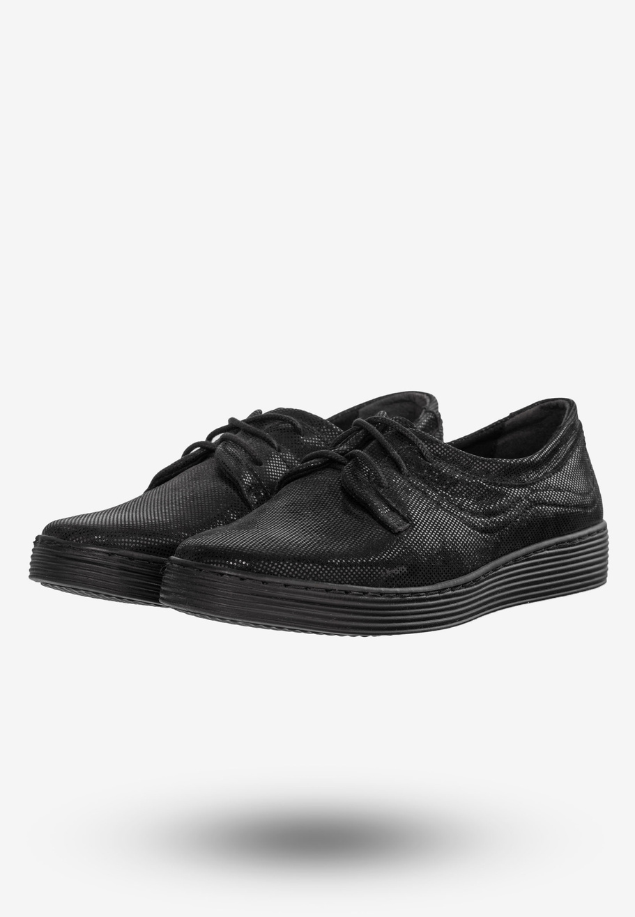 Tenisówki Damskie Buty Ze Skóry Naturalnej Czarne Helios 344