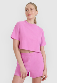 T-shirt Damski 4F Crop-top Koszulka z waflowej dzianiny Różowa Crop-top 4FWSS25TTSHF1977