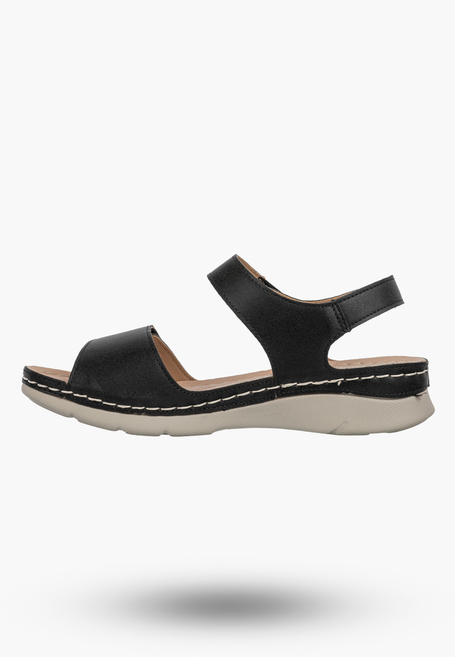Sandały Damskie Ekoskóra Casual Buty Na Rzepy Letnie Lekkie Czarne