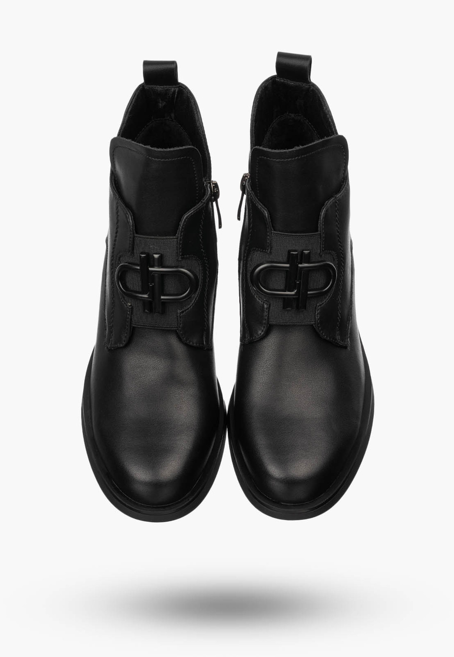 Botki Damskie FILIPPO Skórzane Buty Ocieplane Na Zimę Eleganckie Czarne