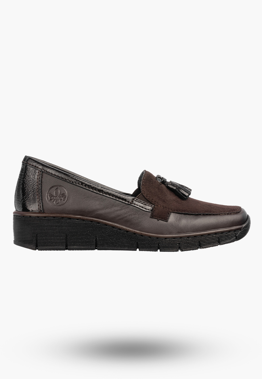 Półbuty Damskie Skórzane RIEKER Mokasyny Buty Niskie Brązowe 53771-25