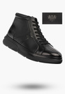 Trzewiki Skórzane Męskie Buty Sneakersy Wysokie PREMIUM SOLE Czarne