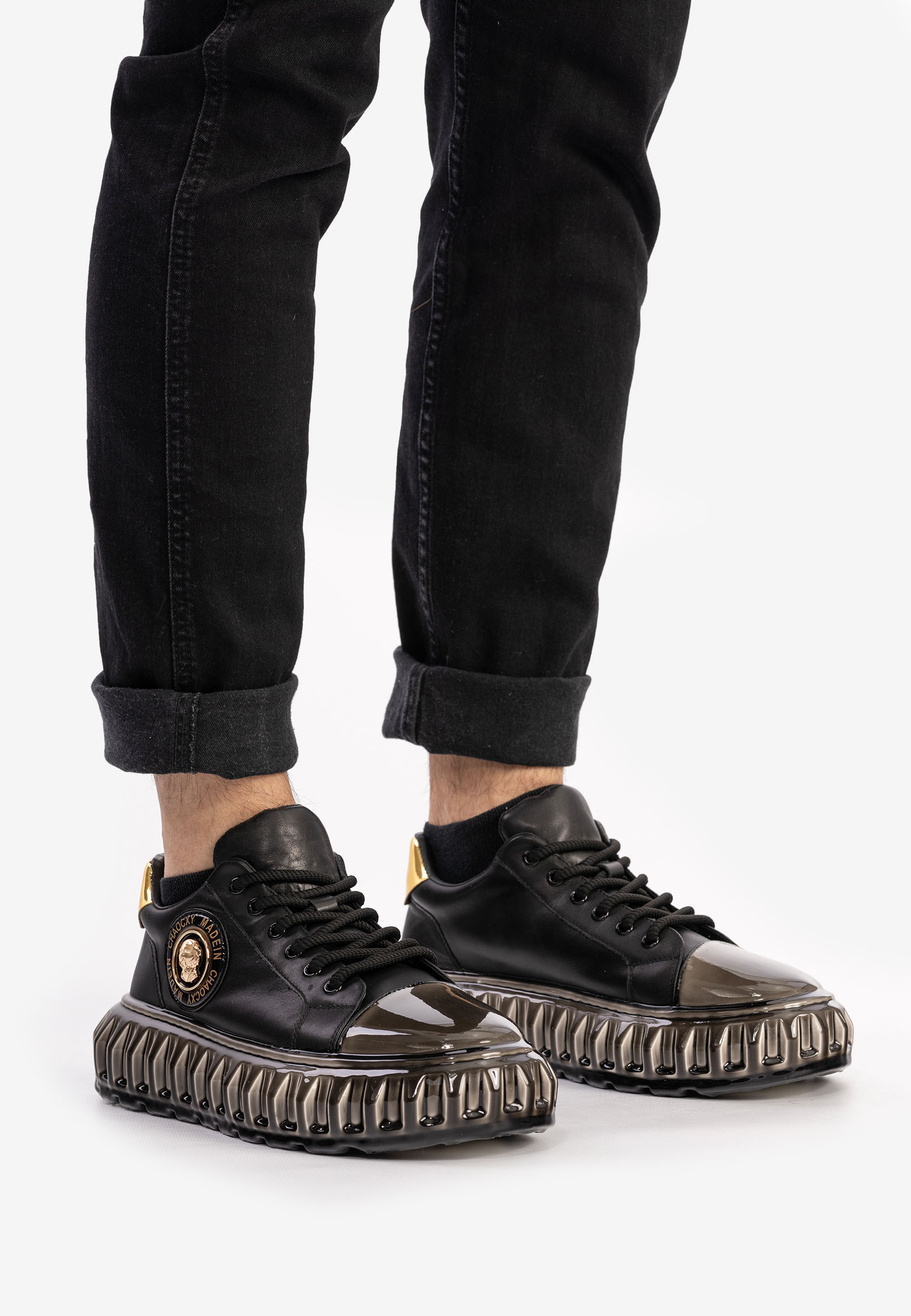 Męskie JOHN DOUBARE Skórzane Czarne Sneakersy CC2881