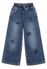 Jeansy Dziewczęce Szerokie z Kokardkami Wysoki Stan Denim Niebieskie