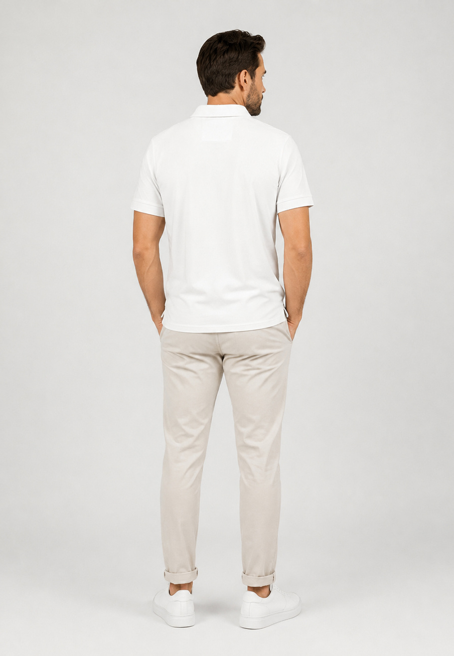 Koszulka Polo Męska Klasyczna z Zamkiem Casual Elegancka Biała