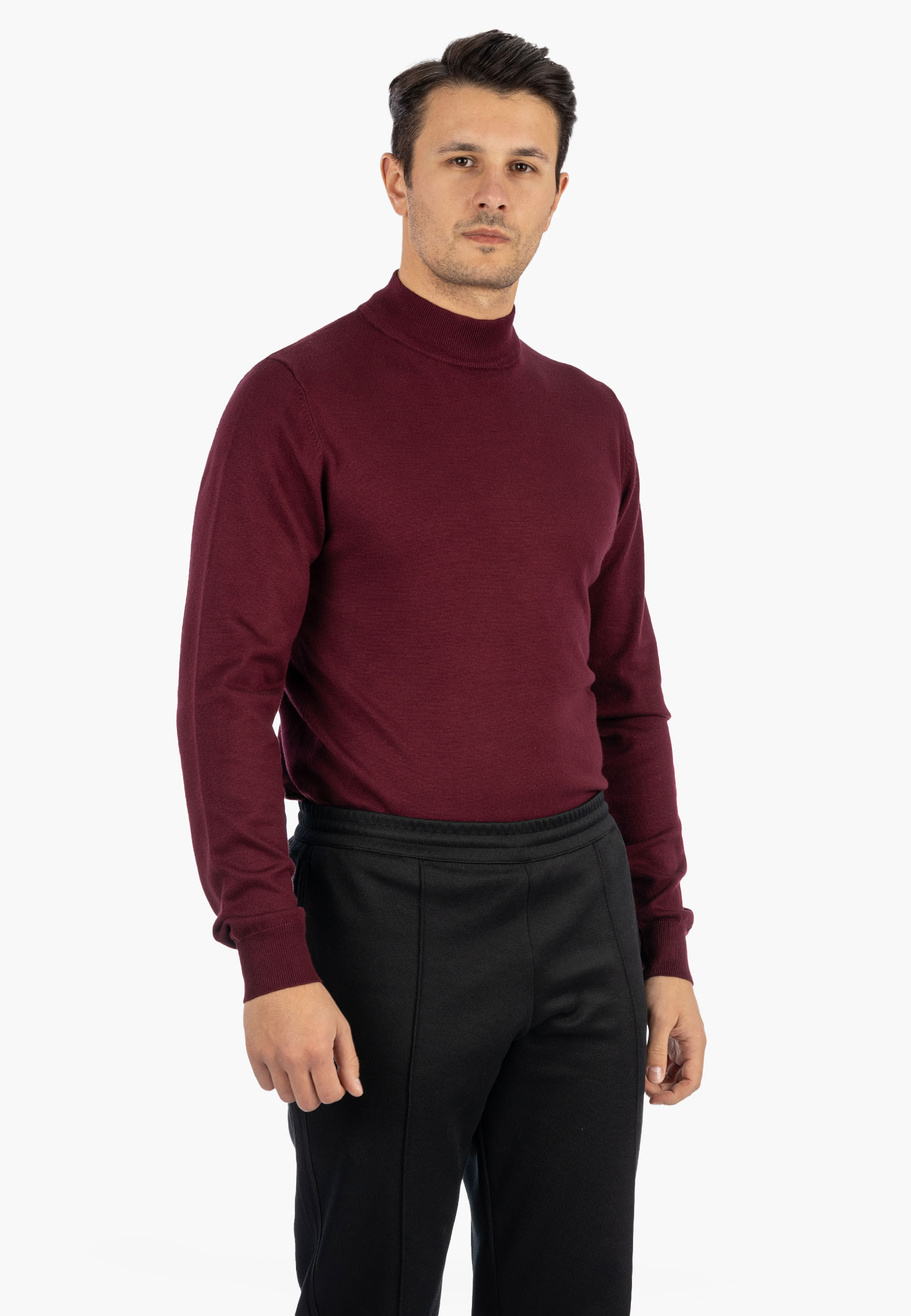 Sweter Męski Półgolf Elegancki Klasyczny Bordowy Frilivin